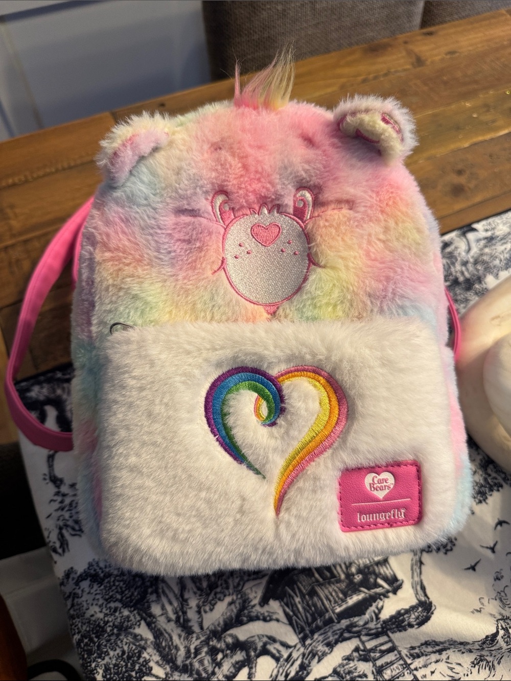Loungefly Pastel Rainbow Care Bears Plush Kids Backpack - Pink & Multi VGUC